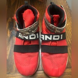 AND1 Youth Boys' Strapped Blindside basketball athletic sneaker in red.